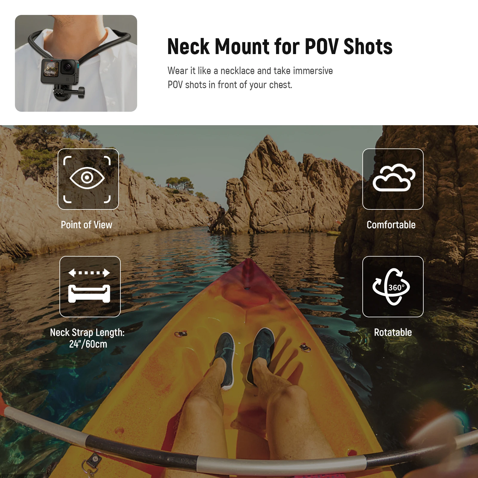 NEEWER Support de cou magnétique avec clip pour téléphone compatible avec GoPro Hero 12 11 10 MAX DJI Action 4 Insta360 iPhone Samsung