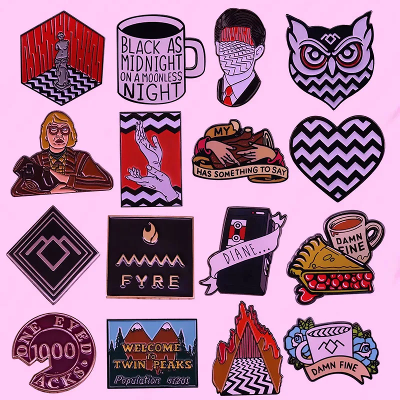 

Horror TV Drama Twin Peaks Enamel Pin Horror TV Drama Brooch Metal Badge Men's Backpack Pin Movie Fan Collection Jewelry Gift