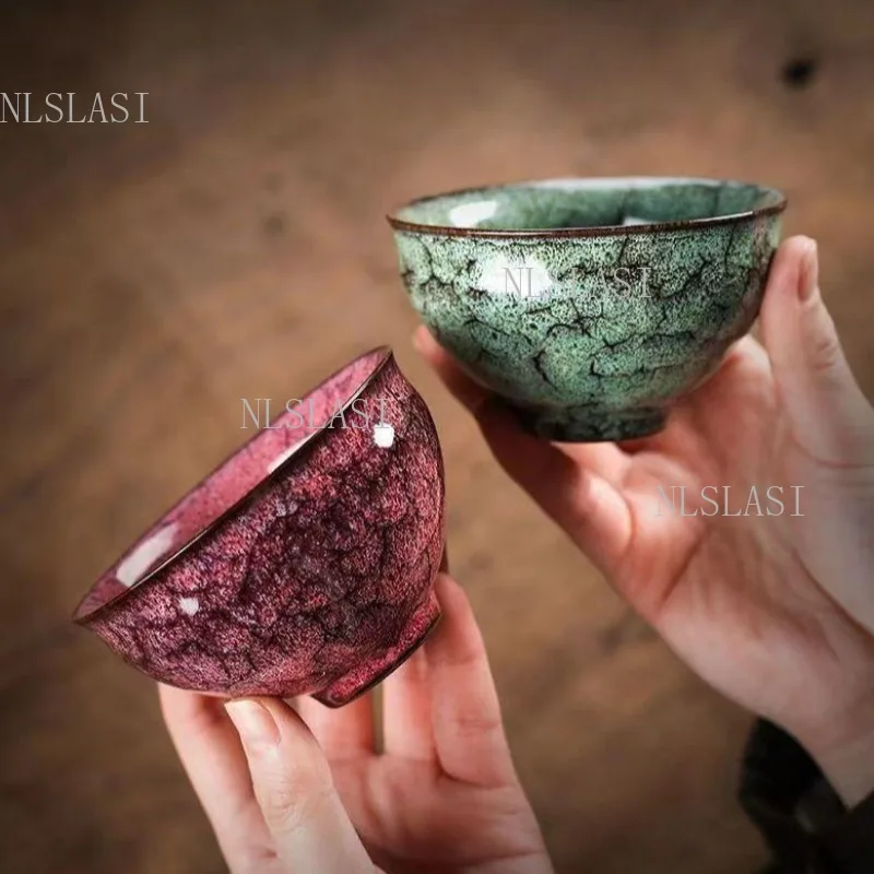 5pcs 100ml Kiln Transformed Ceramic Master Cup Household Large Capacity Heat-resistant Tea Cup Chinese Style Teacup Set Gift Box