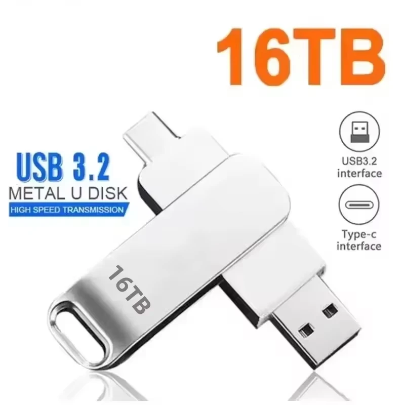 USB3.0 USB-Stick 1TB 2TB 16TB OTG Pen Drive Hochgeschwindigkeits-Typ-C-Flash-Laufwerk Echte Kapazität Metall-Pendrive für Telefon und Computer