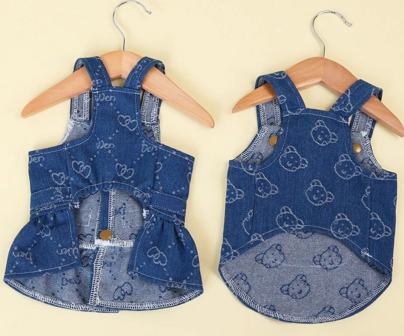 Dog Denim Dress for Small Dogs, Dark Wash Jeans Vest Tutu Skirts with Leash D-ring,Summer Clothes Yorkie Chihuahua Pet Apparel