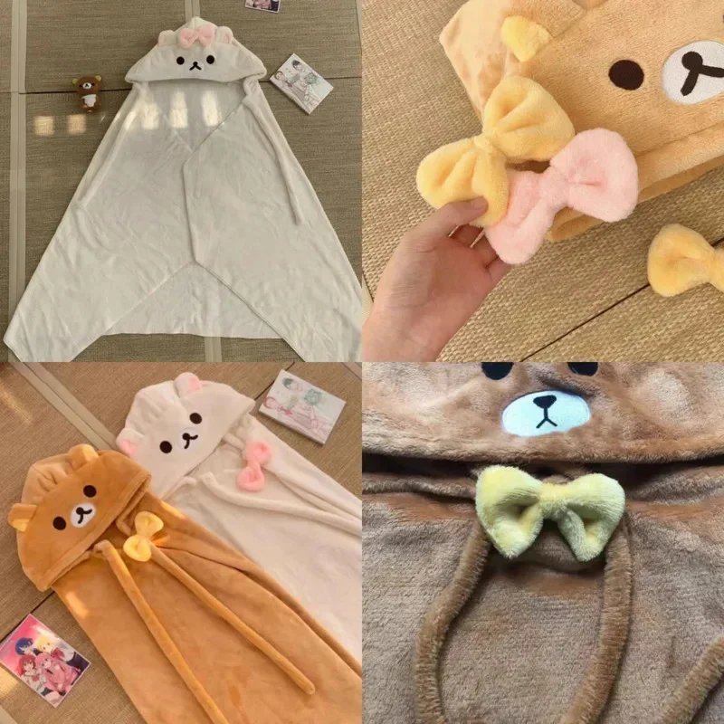 Rilakkuma Y2K Shawl Cloak Lolita Cartoon Kawaii Cotton Clothes Nap Blanket Home Absorb Heat Air Condition Blanket Student Cloak