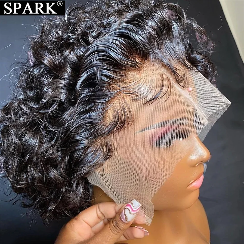 

Pixie Cut Short Curly Wig Brizilian Human Hair Ombre Colored Wig 13x1 Lace Front Wigs For Black Women Side Part Lace Remy Hair