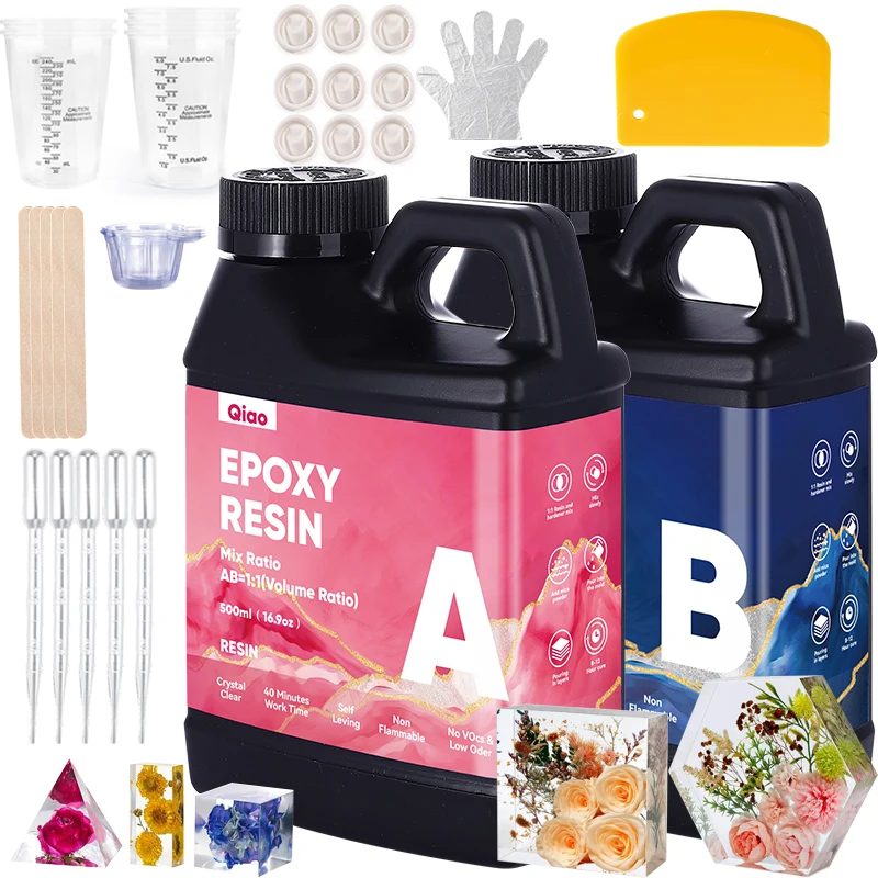 Easy 1:1 Mix Epoxy Resin – Crystal Transparent, Fast Setting Epoxy Resin for DIY Art, Wood Finishing, Coating & Mold Casting