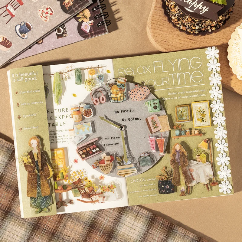 1pack/2pack Life Theme Die-Cut PET Sticker Book Chasing Life Series Journal DIY Decor Set 4 Styles 20 Sheets Pack cute stickers