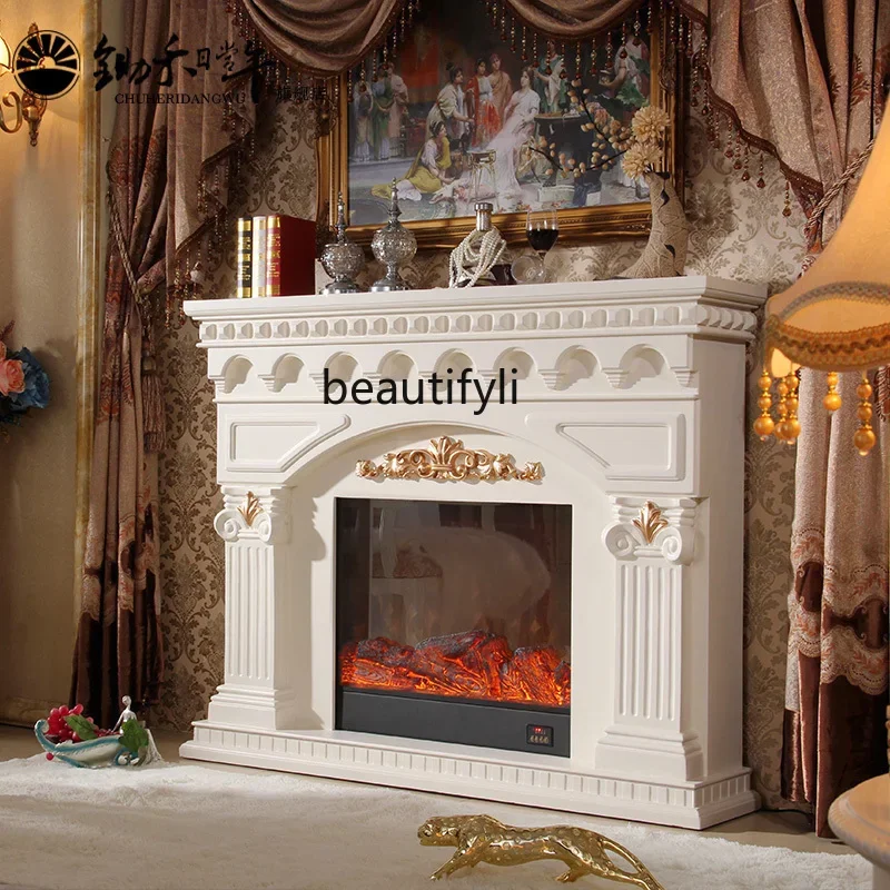 European-Style Fireplace Core Retro Simulation Flame Electric Fireplace Core Living Room Solid Wood Curio Cabinet TV Cabinet