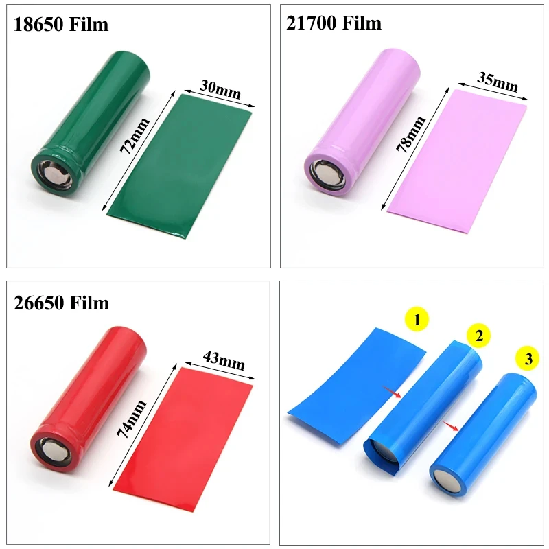 100pcs Pre-cut PVC Heat Shrink Tube For 18650 21700 26650 Batteries Insulated Waterproof Wrap Sleeve Film Protective Cover Case