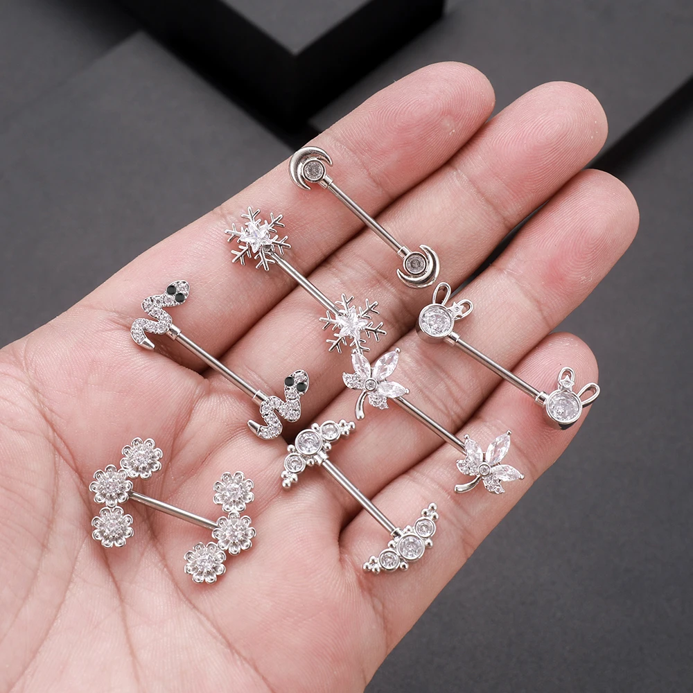 2pcs Screw Butterfly Flower Nipple Shield Bar Stainless Steel Breast Cover Barbell Body Piercings Jewelry Women Sexy Nipple Ring