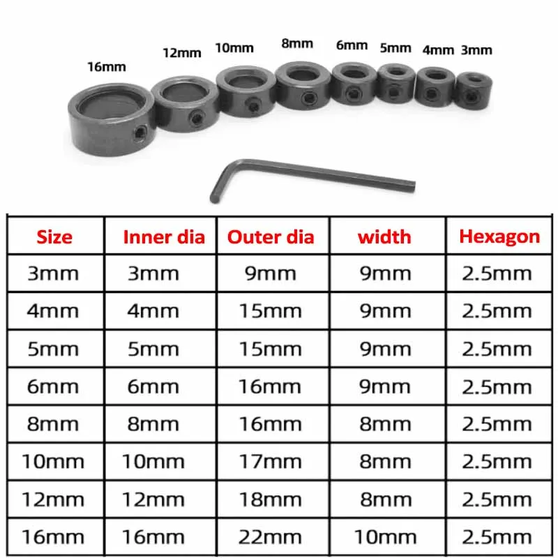 3-16mm Metric Drill Limit Ring Woodworking tool accessories Depth stop ring Locating ring Drilling tool Locating ring set