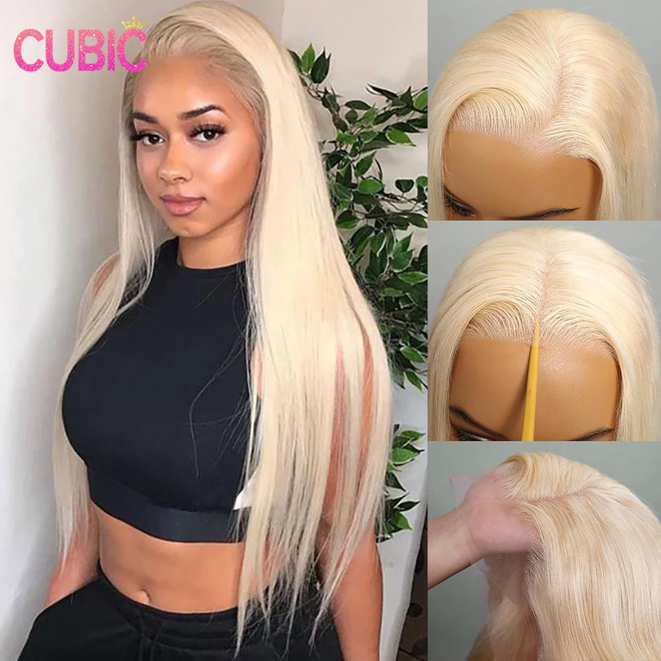 Perruque Lace Front Wig 613 naturelle brésilienne, cheveux lisses, blond miel 613, 13x4, pre-plucked, 30 pouces