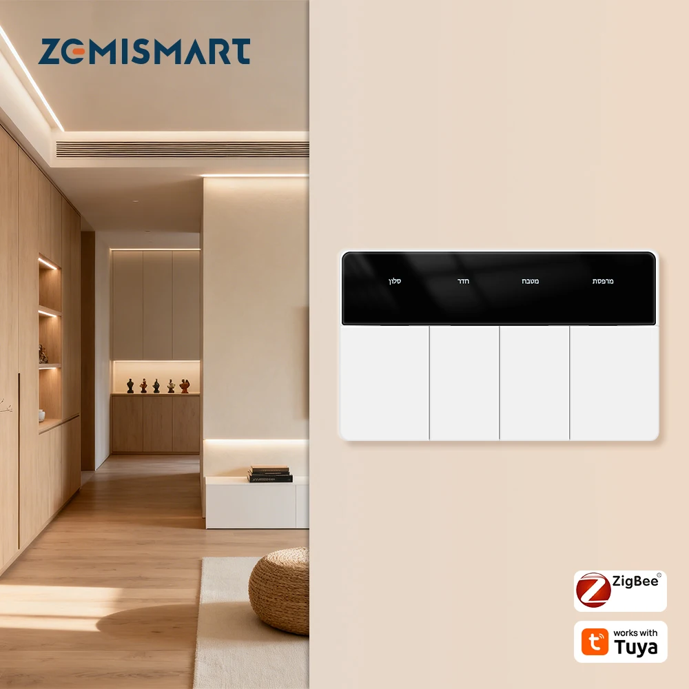 Zemismart Zigbee горизонтальный кнопочный настенный выключатель DIY имя панель дисплея работает с Tuya Alexa Google Home Voice