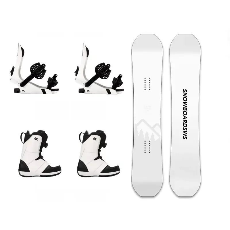 Skiing Design Snowboard Set Freestyle Wood Core Sandwich Adults Men Women Skis Equipment Kit Fiberglass ABS Poplar White