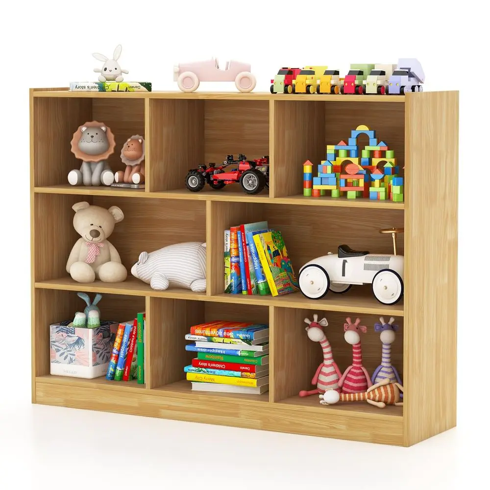 

Детский книжный шкаф с 3 полками, деревянный органайзер для хранения игрушек и книг, 8-секционный отдельно стоящий стеллаж для класса, детского сада, Монтессори-школы