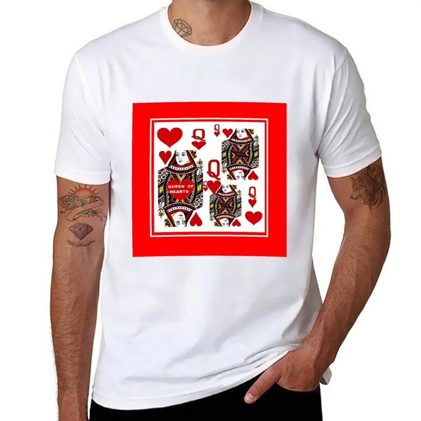 

RED QUEEN OF HEARTS ON RED T-Shirt funny t shirts dark humor t shirts for man graphic tees T-Shirt