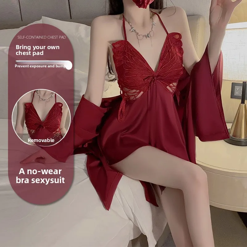 

Сексуальные и модные женские сетчатые пижамы с бабочками, прозрачное платье с открытой спиной, пижамы, верхняя одежда, домашняя одежда