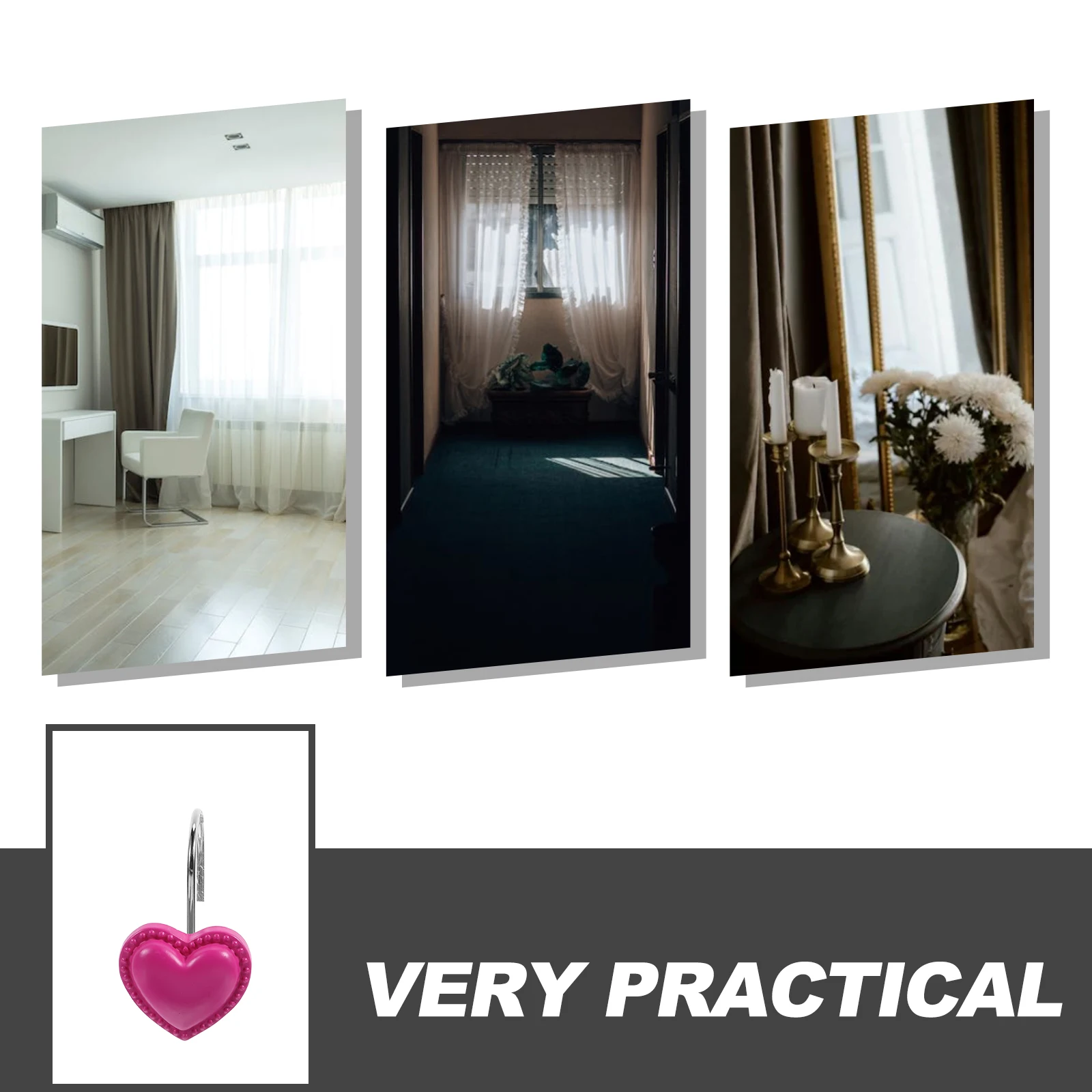 

12Pcs Heart Shaped Resin Curtain Hangers Heavy Duty Shower Curtain Hooks for Bathroom Bedroom Decoration Bathroom Hooks