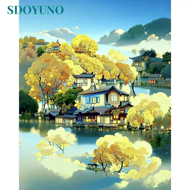 

SDOYUNO DIY Pictures By Number Landscape Kits Drawing On Canvas Painting By Numbers Hand Painted Picture Art Gift Home Decor