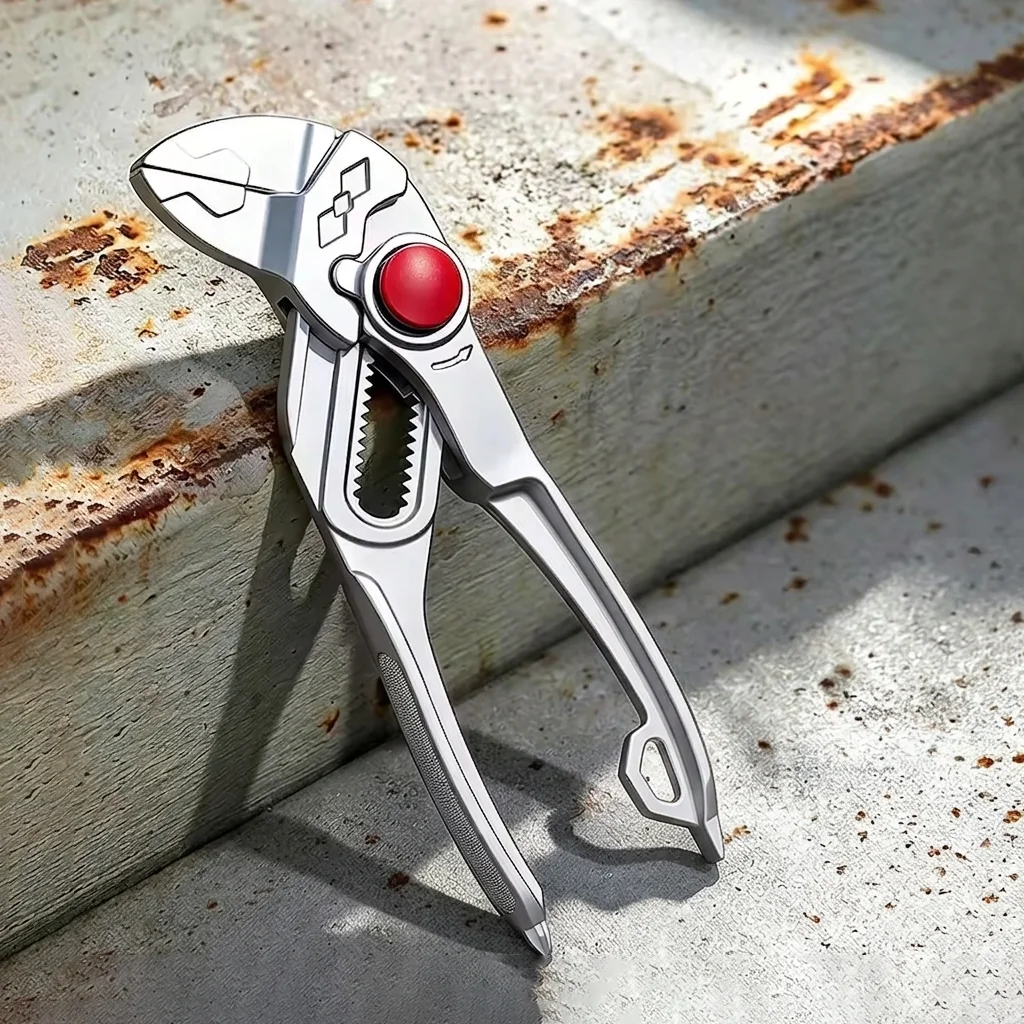 4' Pocket mini Pump Clamp with Button, Alloy Clamp with Adjustable Notch Connector for Motorcycle Service Tools
