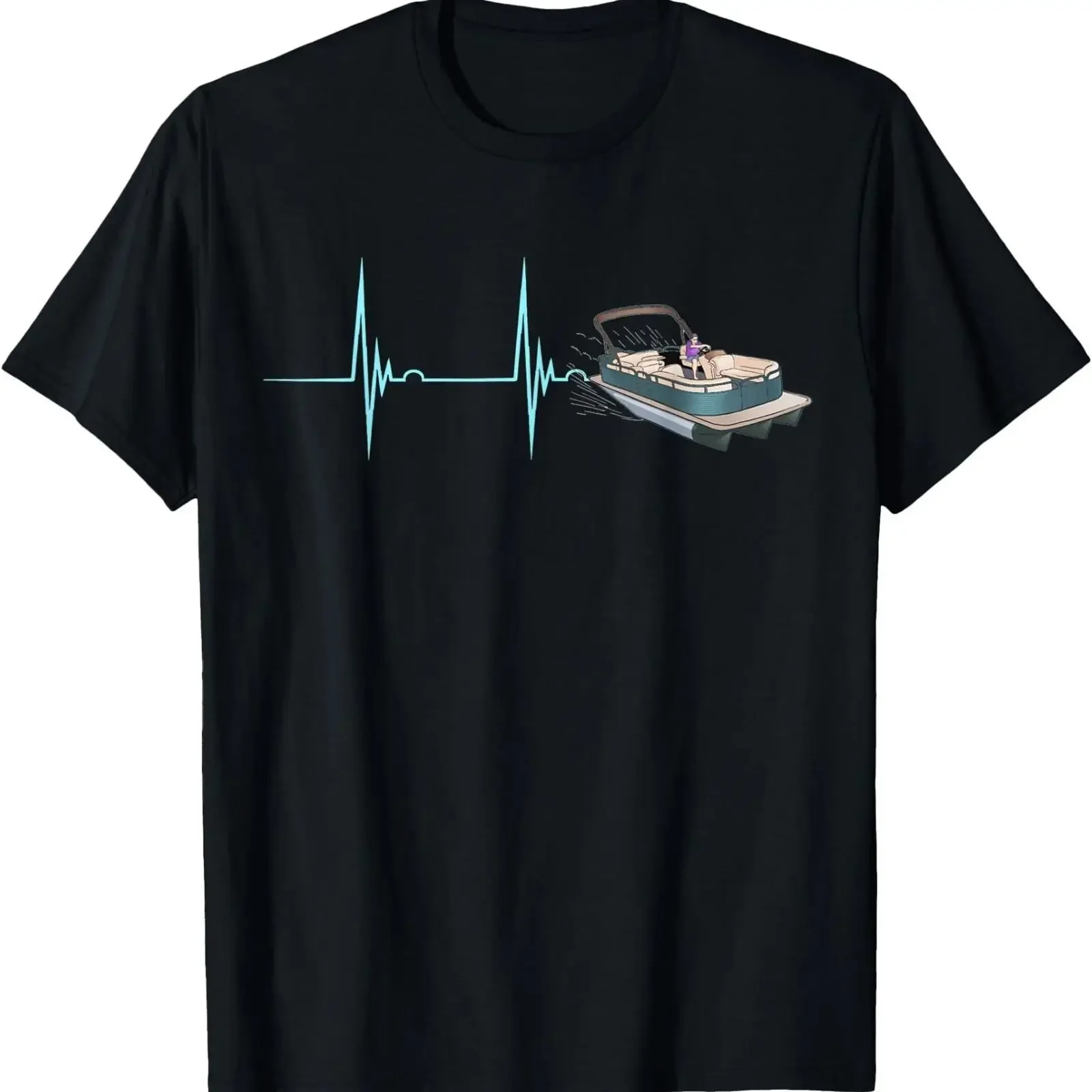 Pontoon Captain Heartbeat EKG Pulse Boating River Pontooning T Shirt vintage Washed Stretched Top For Everyday Wear graphic