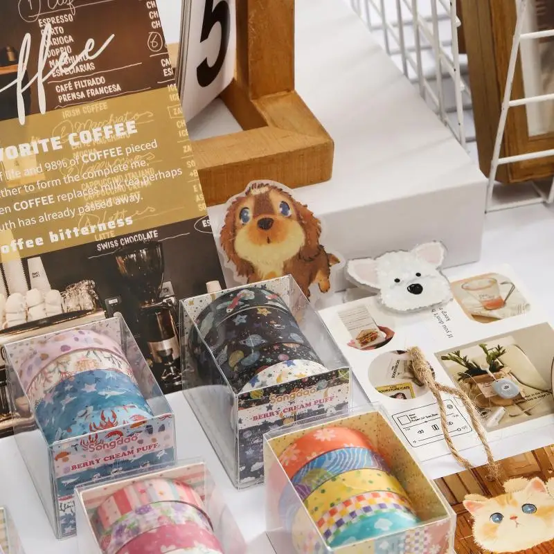 

5Roll Romantic Flowers Bows Stars Washi Tape INS Style DIY Decorative Tape Supplies Planner Diary Ledger Decoration Supplies