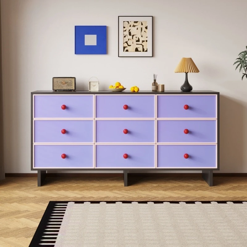 Retro nine-chest cabinet color matching modern simple door cabinet living room storage storage drawer cabinet