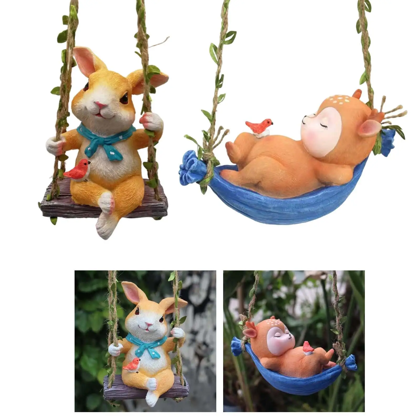 Resin Swing Animal Statues Sculpture Figurines Ornaments Art Crafts Animal Statue for Indoor Desk Outdoor