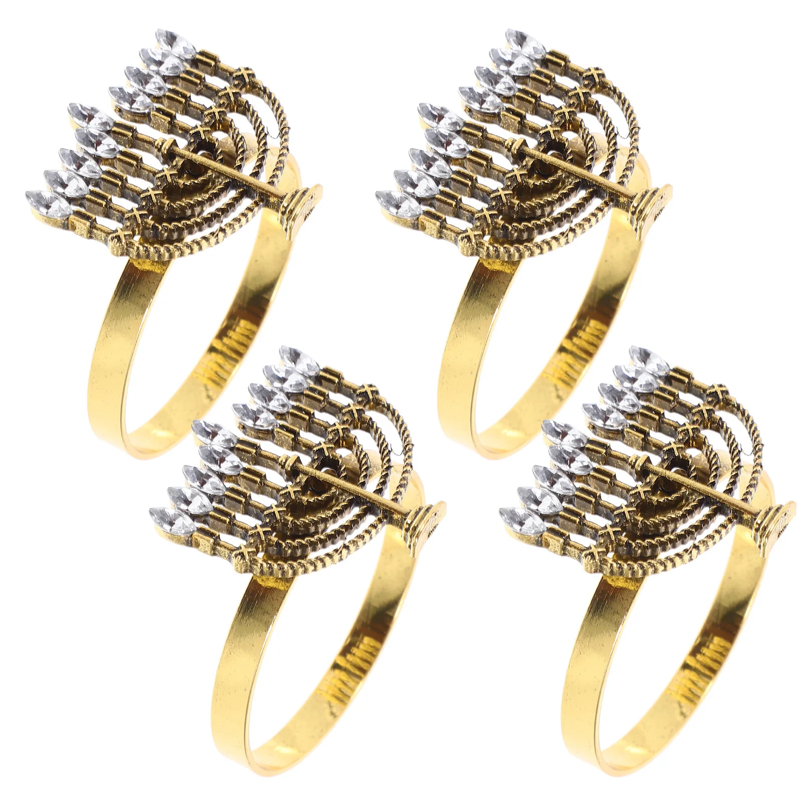 

4pcs Napkin Rings Menorah Shaped Metal Alloy Hanukkah Table Decor Dining Napkin Holder Restaurant Party Decoration Accessory