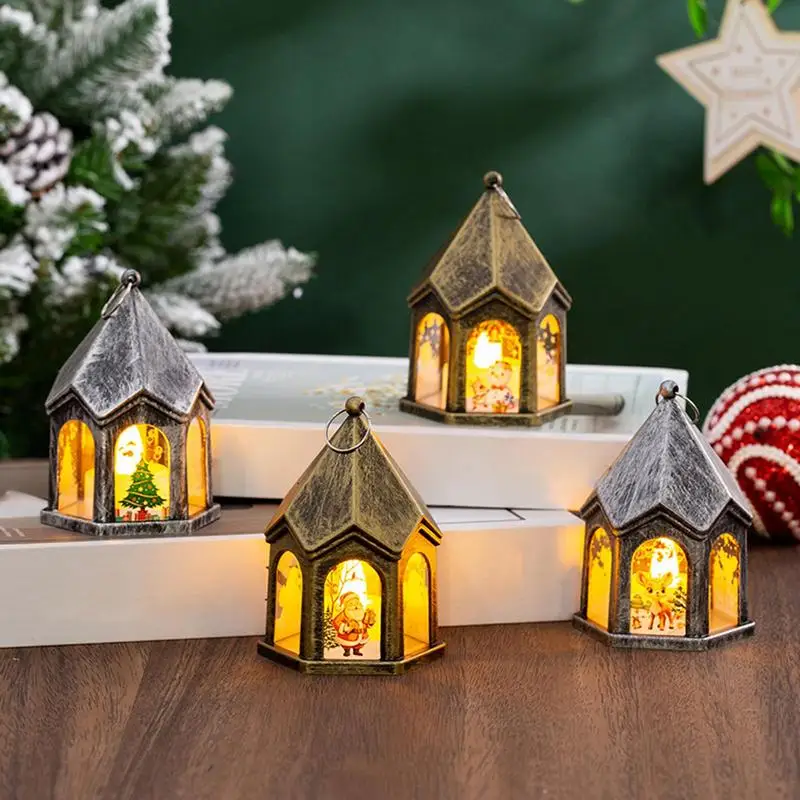 Christmas Lanterns Glittering Night Light Lamp Multifunctional Lighted Christmas Holiday Lanterns Indoor Winter Vintage Ornament