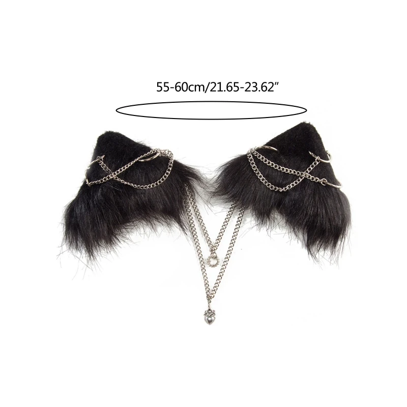 Cat Ear Hairpin Gothic Hair Clips Cartoon Plush Girls No Slip Duckbill Barrettes with Dangle Chain Women Cosplay Party Props