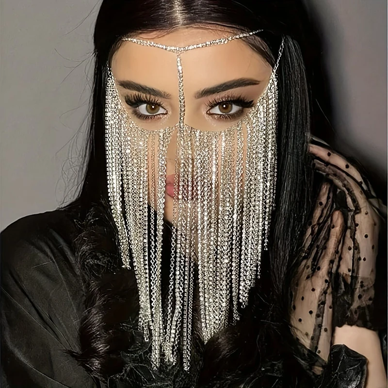 

Luxury European Style Tassel Rhinestone Face Mask Crystal Chain Fringe Veil for Women Party Wedding Prom Nightclub Face Jewelry