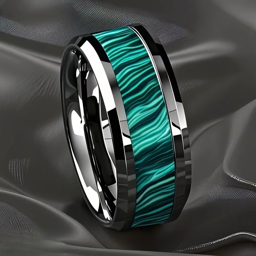 Men's Imitation Peacock Stone Inlay Stainless Steel Ring