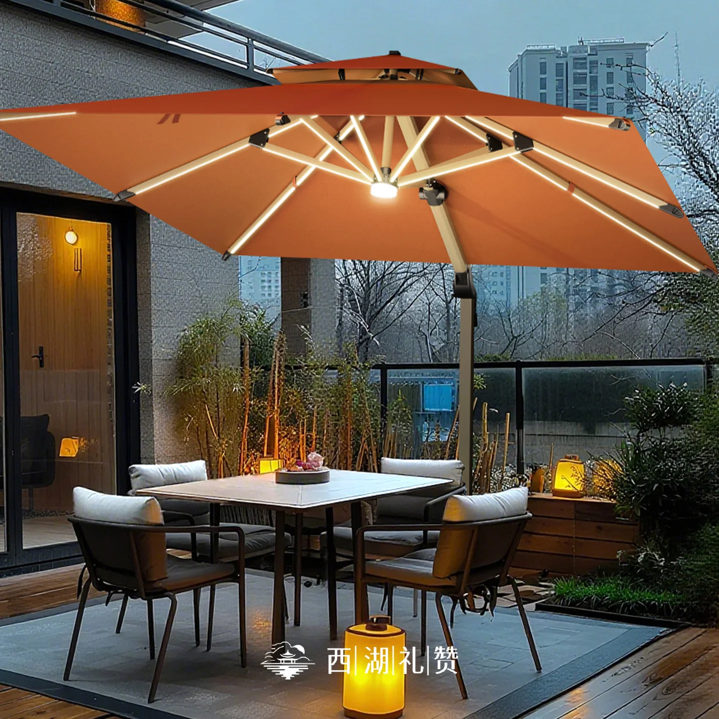 Outdoor Parasol Courtyard Roman Umbrella Garden Villa Balcony Hotel Cafe Large Solar Light Umbrella