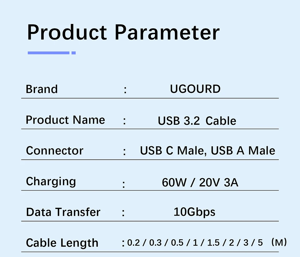 UGOURD USB 3.2 3.1 Gen2 10Gbps USB-A auf Typ-C Kabel USB-C Datenübertragungskabel 60W Schnellladekabel für USB-HUB SSD-Box – Detail 8