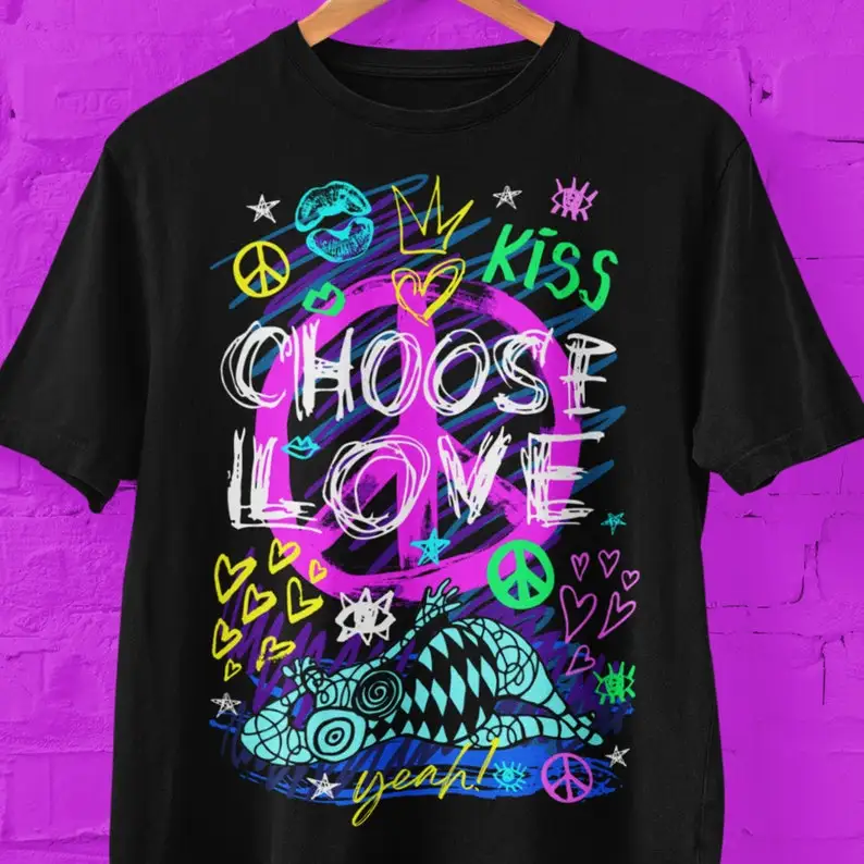 

Choose Love , Graffiti Style Graphic Shirt, Peace Symbol