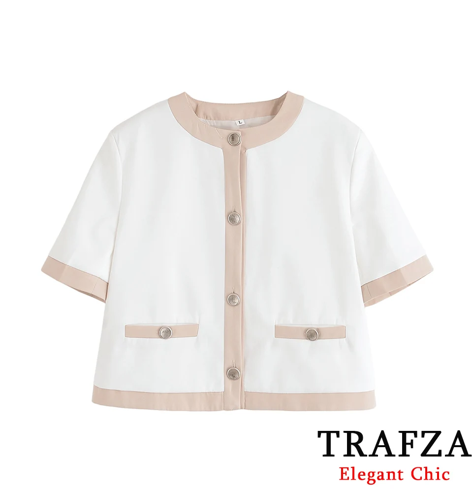 

KONDALA Elegant Lady Slim Blazer Short Sleeves Buttons O-Neck Blazer Jacker 2025 Spring Fashion Simple Casual Commute Lady Blaze