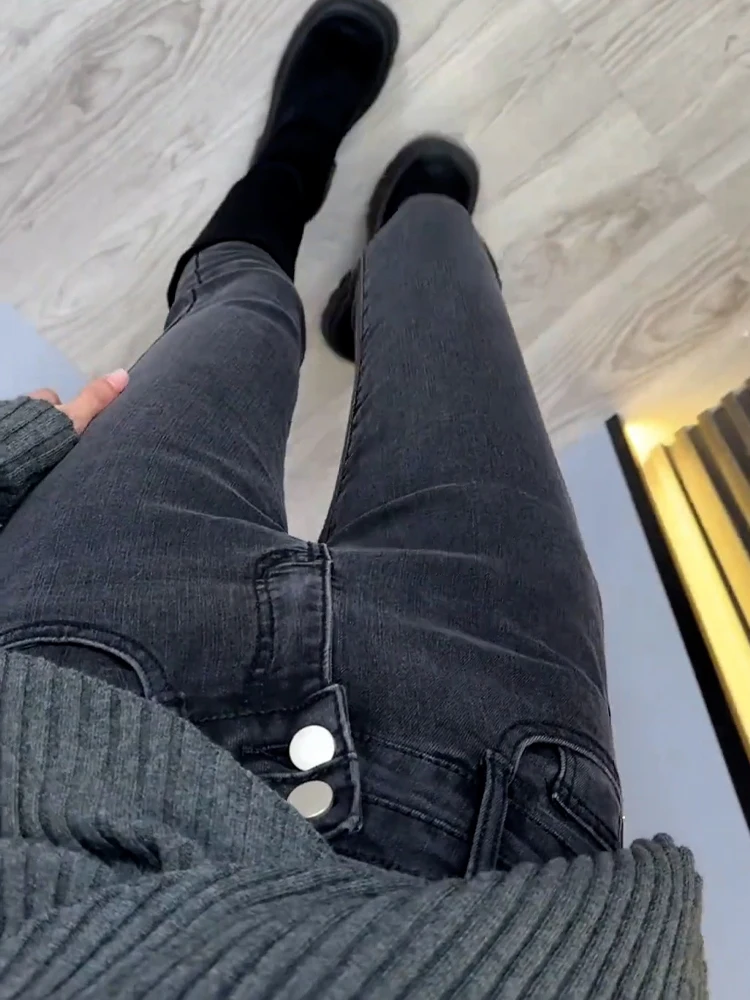 

Женские джинсы с высокой талией, облегающие, расклешенные, осенне-зимние, новые, эластичные, утепленные, повседневные, прямого кроя