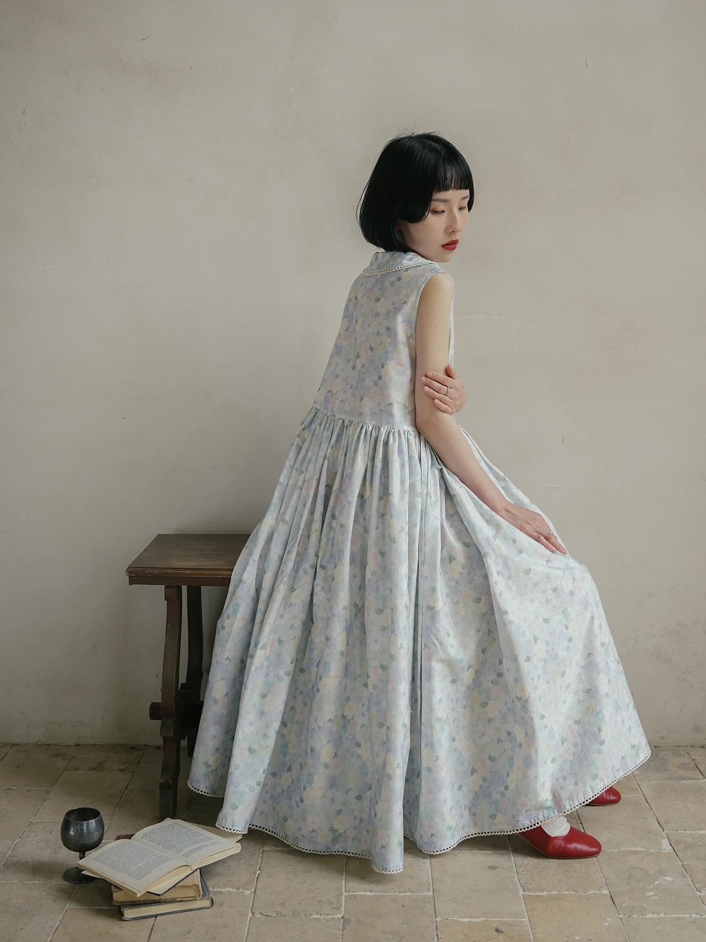 

Summer New Style Doll Collar Sleeveless Full Skirt Women's Dress High Waist A-Line Cotton Gown for Campus Date Daily Use
