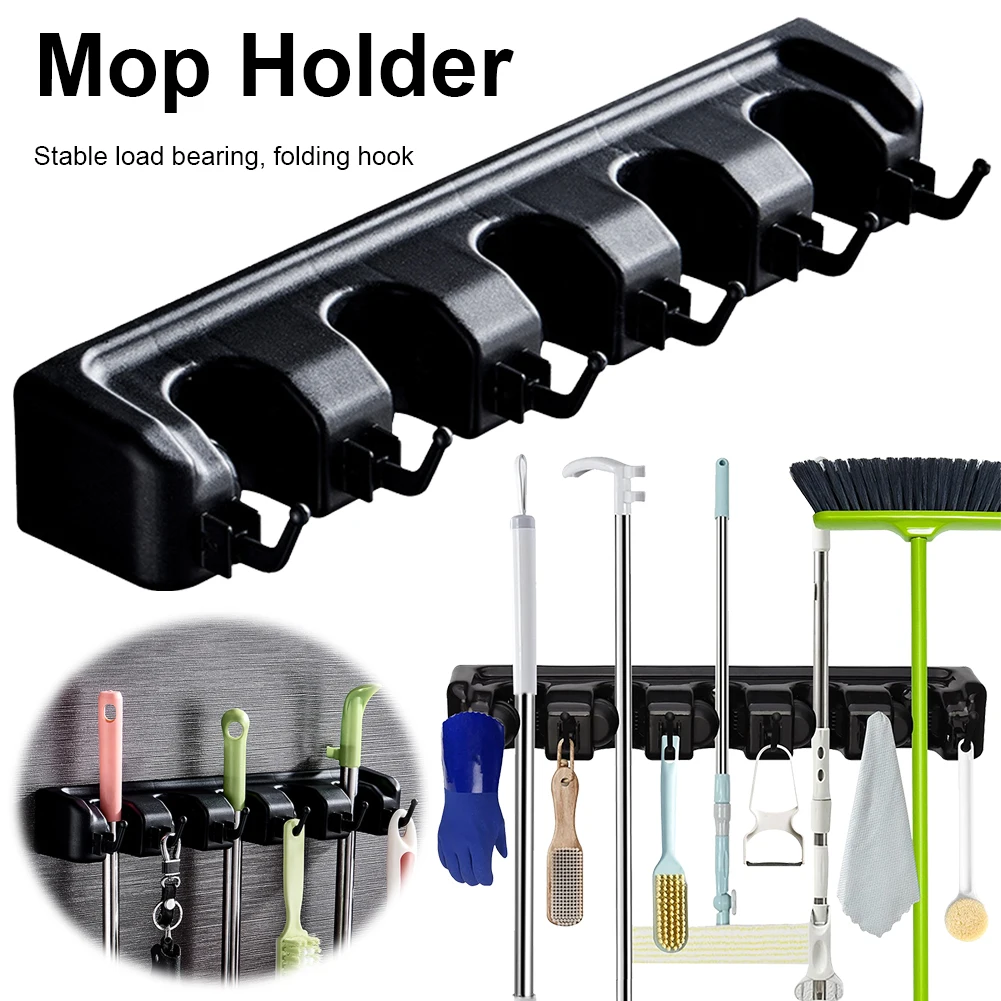 Broom and Mop Holder Mop Organizer Hook 5 Position 6 Hooks Hanger Broom Storage Hook Multipurpose for Kitchen Bathroom