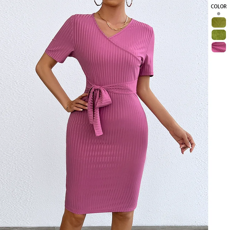 

Women's Long Sleeve V-neck Dress Spring/Summer 2026 Sexy Strap Bag Hip Fashionable Elegant Women's Clothing