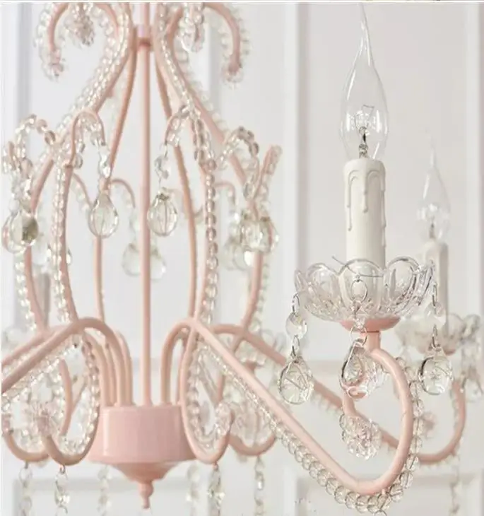 European Style Korean Princess Room Chandelier Children's Room Lights Pink Bedroom Decorative Lights Ins Girls Aesthetic Crystal