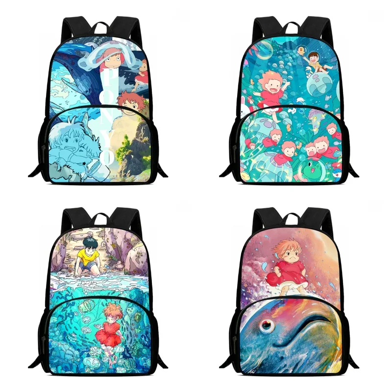 Anime Ponyo Child School Bags,Anime Ponyo School Backpack for Boys Girls,Durable Kids Backpack for Pupil Students