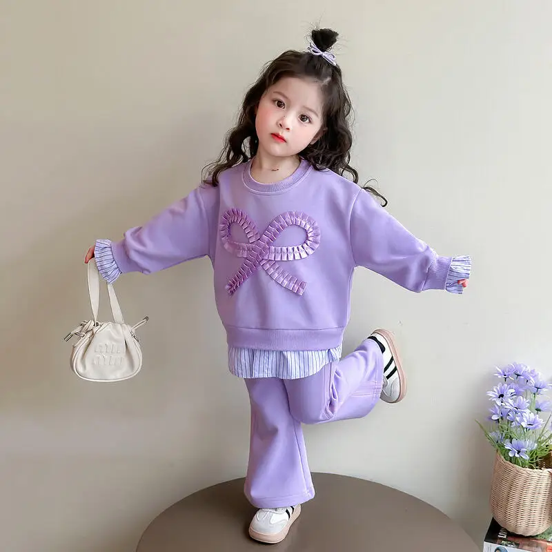 Girl Hoodie Pants Two-Piece Set Spring Autumn Suit Round Neck Tops Straight-Leg Pants Child Kawaii Fashion New Casual Clothing