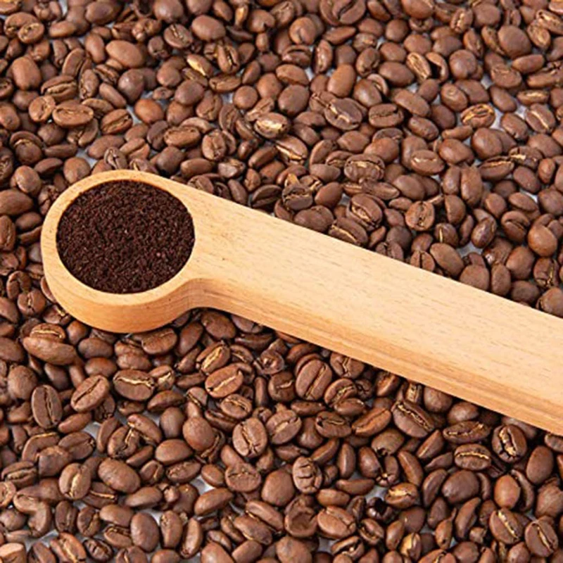 200Pcs/Lot Wood Coffee Scoop With Bag Clip Tablespoon Solid Beech Wood Measuring Scoop Tea Coffee Bean Spoon Clip Gift Wholesale