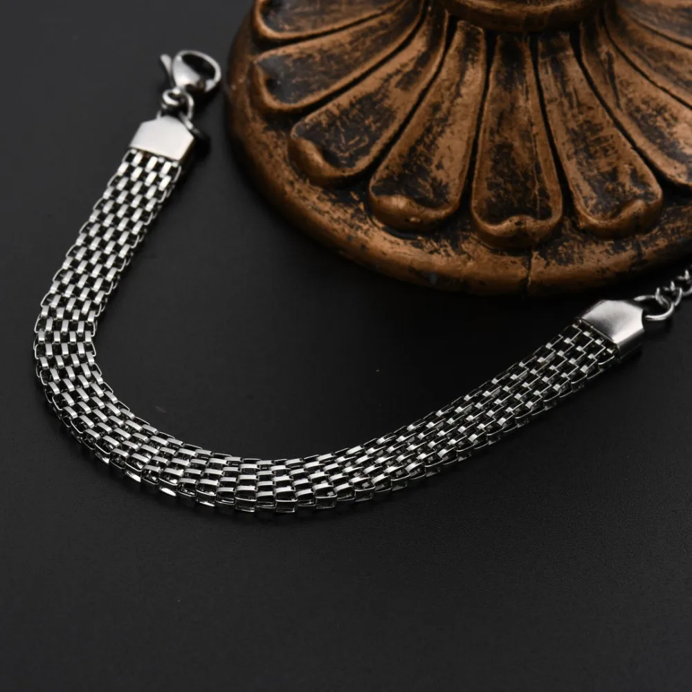 Korean fashion 18K Gold color Silver Plated creative 6-8MM mesh chain Bracelets for Men Women jewelry Wedding party Gifts 18+5cm