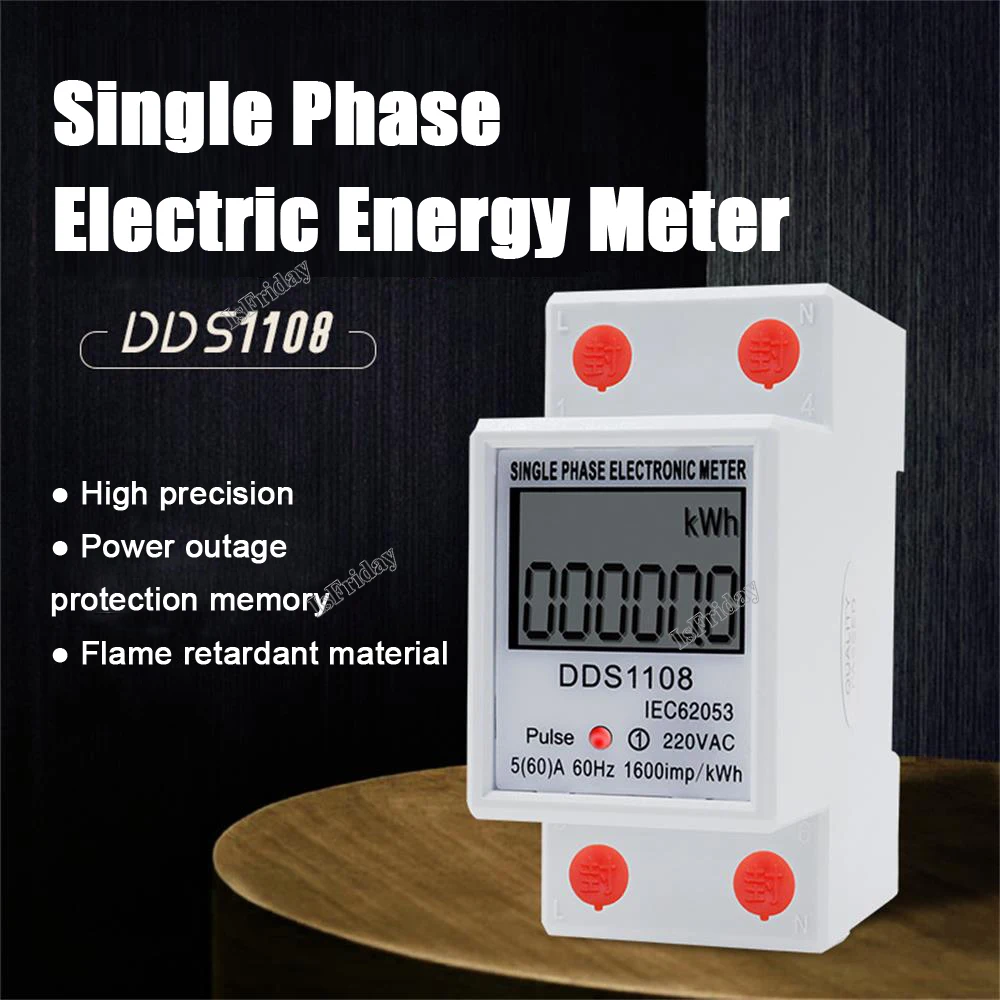 1 szt. Jednofazowy miernik energii elektrycznej LCD KWH AC cyfrowy licznik godzin 220V 60A 50Hz elektryczny Din