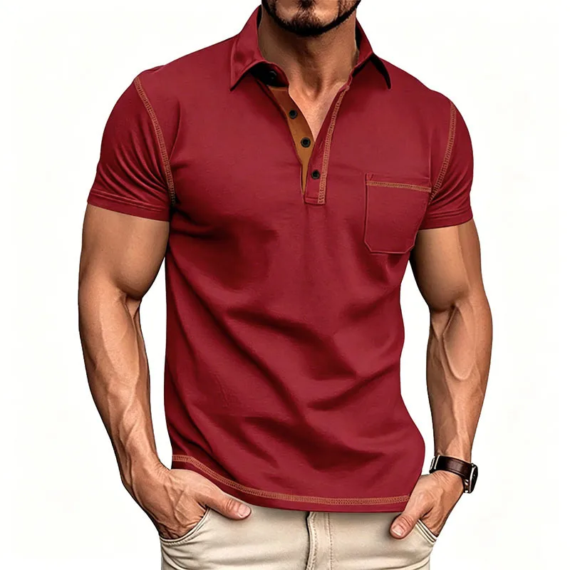 New Summer Mens Lapel Pocket Polo Shirt Breathable Polyester Short Sleeve Tops Casual Daily Office