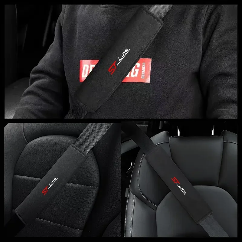 

1pcs Car Safety Belt Ornament Plush Leather Anti-Fur Seatbelt Shoulder Protector For Ford st-line mk2 st Vignale f150 Focus