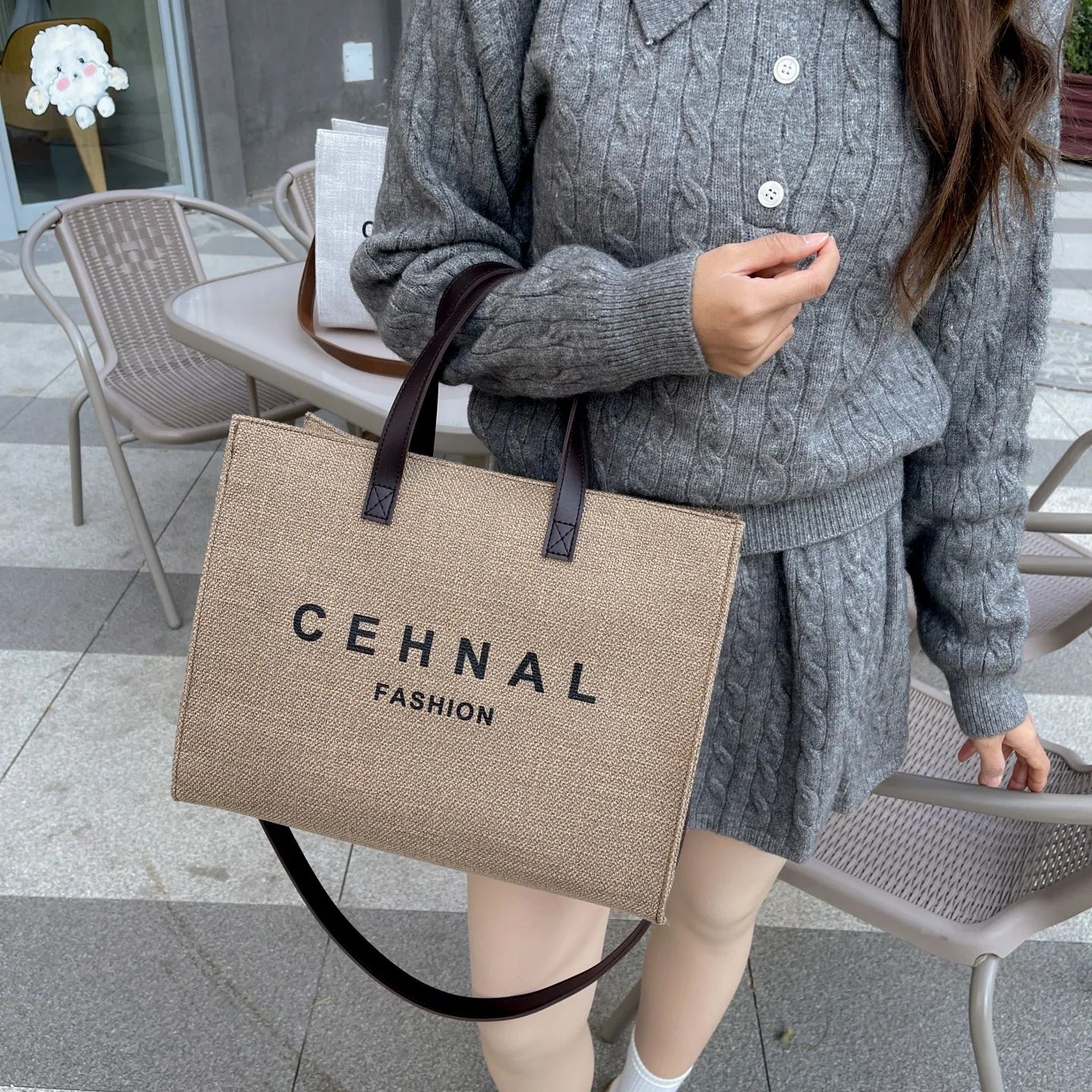 

Women's Large Capacity Monogram Tote Bag - Casual Versatile Shopping Shoulder Crossbody Handbag