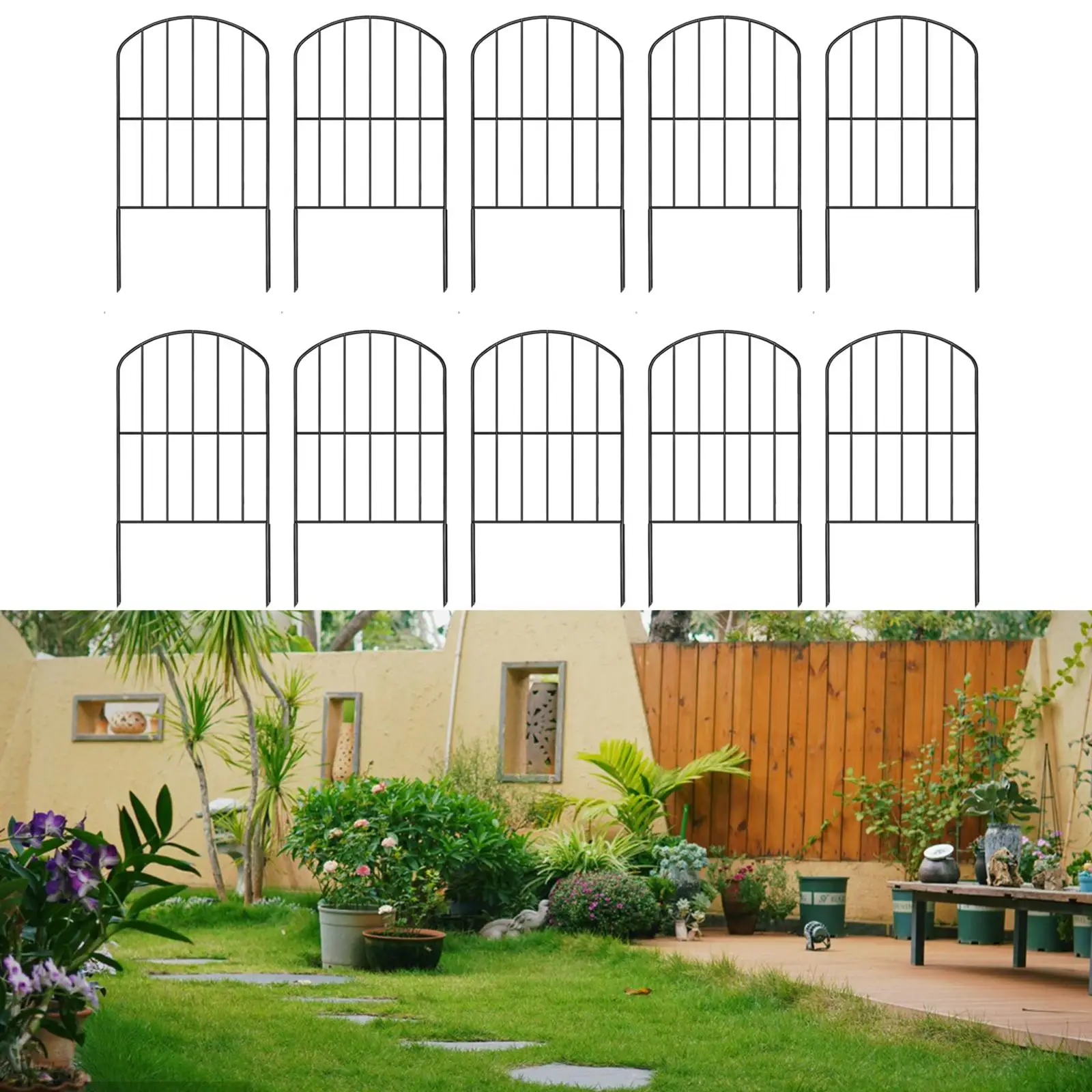 10Pieces Iron Garden Fence Borders Accessory for Dogs Multipurpose with Ground Stake Flower Bed Fencing Animal Barrier