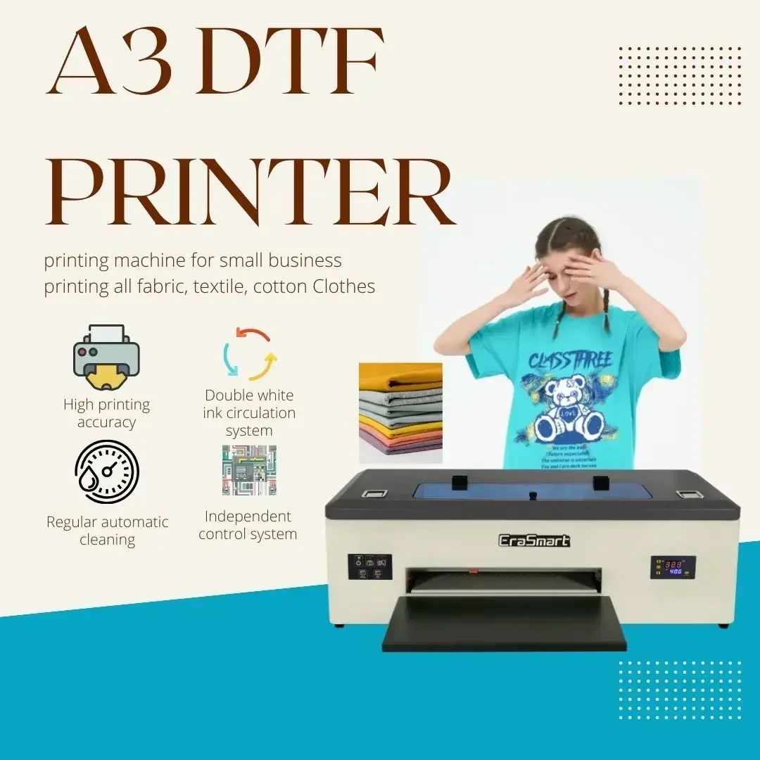 Yunyi Erasmart Digital A3 DTF Inkjet T-Shirt Printing Machine Heat Transfer Pet Film Dtf Printer For T-shirt Impresor Small Busi